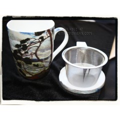 McIntosh Fine Bone China Tea Mug w/infuser & Lid - Thomson "The West Wind"